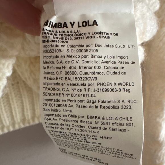 BIMBA Y LOLA Cable Knit Wool Blend Chunky Cropped Sweater in Cream Size XS - Picture 3 of 5